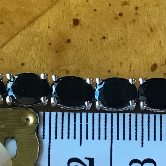 Natural Black Jade Sterling Silver Tennis Bracelet - Picture 6 of 7